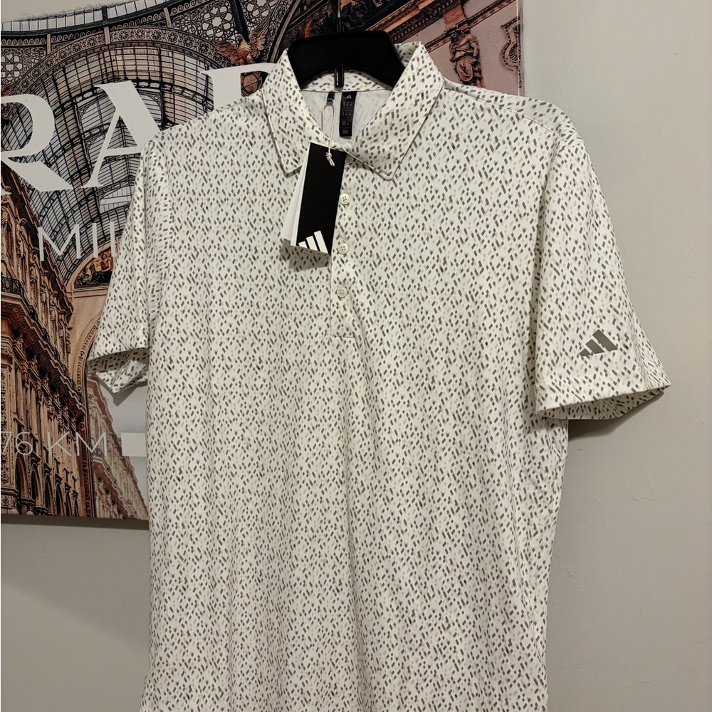 Adidas Men's White and Black Pattern Polo
